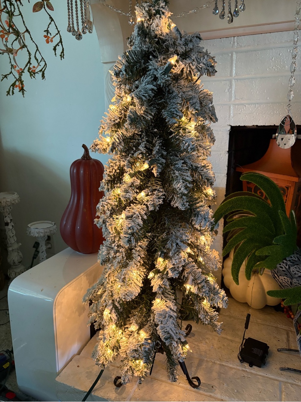 Bethlehem Flocked Slim LED Christmas Tree - White Snow Effect